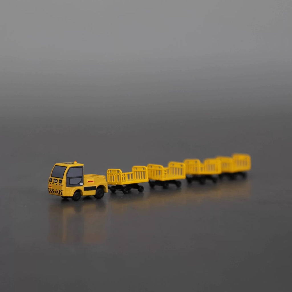 Scale 1:200 Airport DHL Luggage Tractor With Four Carts Finished 3D Model