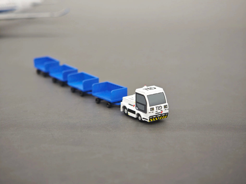 Scale 1:200/144 Airport Swissport Luggage Tractor With Four Carts Finished Painted3D Model