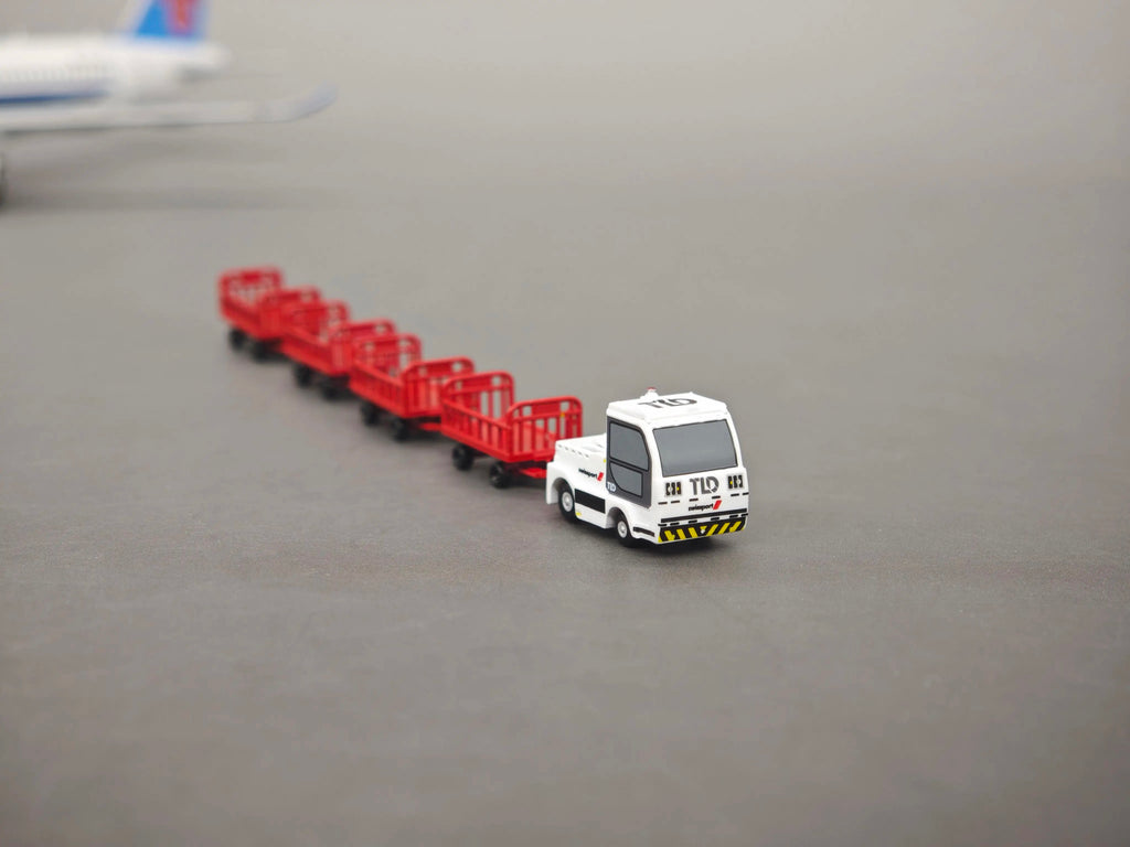 Scale 1:200/144 Airport Swissport Luggage Tractor With Four Carts Finished Painted3D Model
