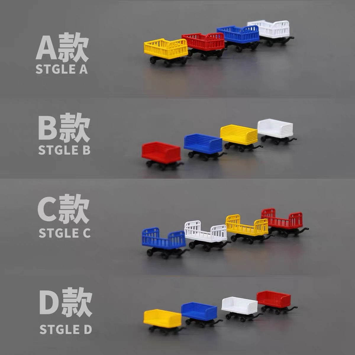 Scale 1:200 Airport Buggage Four Carts Finished Painted 3D Model