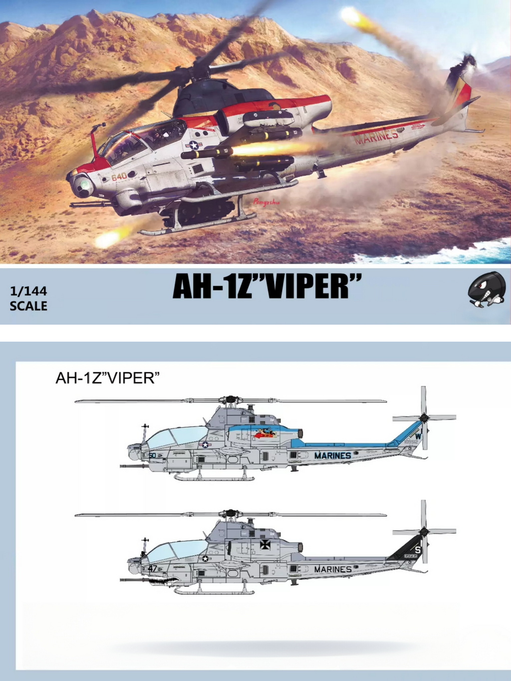 Preorder 1/144 AH-1Z Viper Attack Helicopter Model Assembling 3D Printed Model